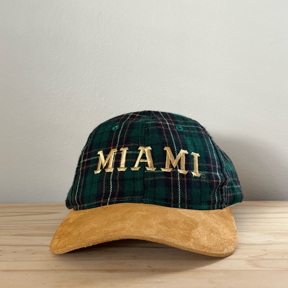Miami Plaid Strapback Cap Green Vintage Style Suede Brim Adult OSFA